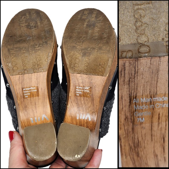 Black Studded Mules Clogs Womens 7 Cable Knit Slip Ons Wood Chunky Comfy Warm - Picture 11 of 11